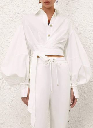 Zimmermann Rebellion Poplin Wrap Blouse In Ivory