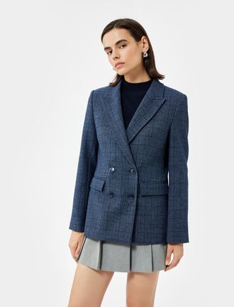 Koton PAKKENJACKET Geruite Blazer Lang Double-breasted Zakdetails