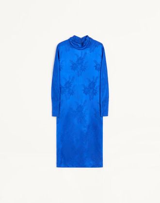 Valentino Abito Midi In Jacquard Lucido Opaco Girasoli Flowerism Donna COBALTO 38