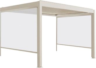 Oviala P&eacute;rgola bioclim&aacute;tica adosada de 3x4m y 2 persianas de madera blancas