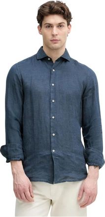 Benetton Linnen overhemd - Heren - Casual Overhemden - Blauw - XL - Linnen - Overhemden