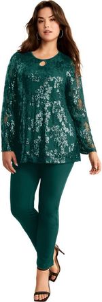 Roaman's Sequin Keyhole Blouse in Emerald Green at Nordstrom, Size 36
