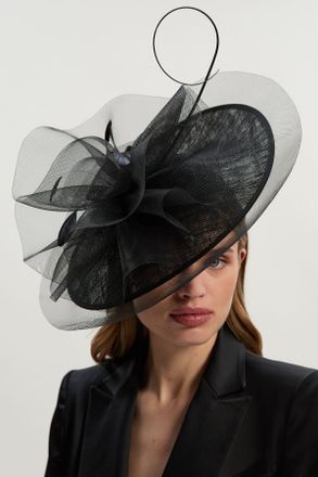 Karen Millen Womens Veiled Feather Detail Fascinator - Black - One Size