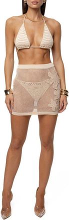 JLUXLABEL Cascade Open Stitch Miniskirt in Ivory at Nordstrom, Size Medium