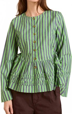 Damson Madder Madison Blouse In Navy Pop Green Stripe