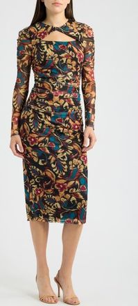 Vince Camuto Floral Print Long Sleeve Mesh Midi Dress in Black Multi at Nordstrom, Size 10