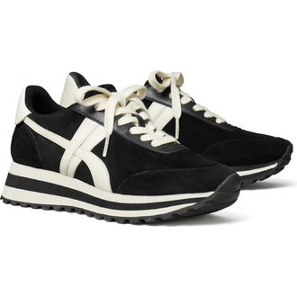 Tory Burch Hank Wedge Runner Sneaker in Black/ivory/white at Nordstrom, Size 6.5