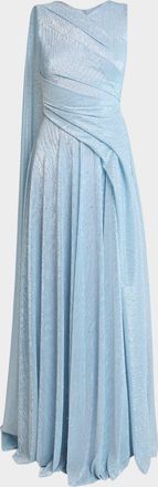Talbot Runhof Draped Sleeveless Metallic Gown with Cape