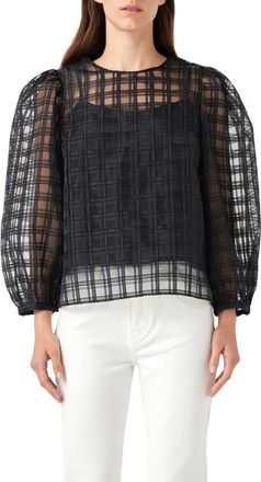 English Factory Plaid Organza Top in Black at Nordstrom, Size X-Small