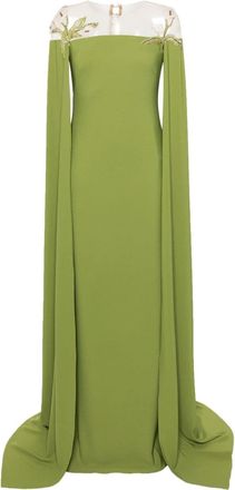 Cristallini Daphne bead-embellished crepe dress - women - Spandex/Elastane/Acetate/Polyester/Polyamide - S - Green