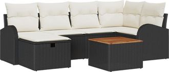 vidaXL Garden Sofa Set with Cushion 7 pcs Black Poly rattan Vidaxl