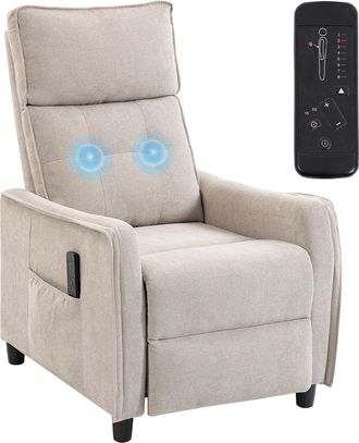 HOMCOM Homcom Sill&oacute;n De Masaje Reclinable 160&deg; Con Mando A Distancia, Reposapi&eacute;s, 2 Zonas De Masaje, Asiento De Muelles, Bolsillos, Tapizado En Lino, Crema