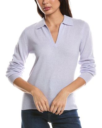 Fort&eacute; Cashmere Split Neck Cashmere Polo Sweater