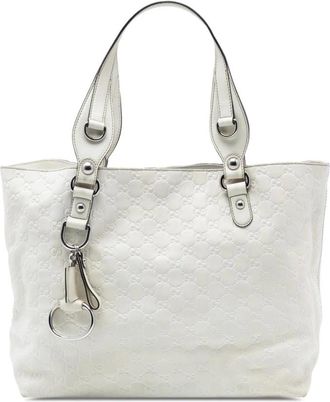 Gucci Pre-owned Tote Bags, female, White, Size: ONE SIZE Pre-owned Leather Embossed Tote Bag