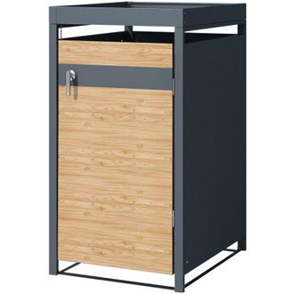 ML Design Ml-design Cobertizo De Exterior Para 1 Cubo De Basura De 240l 68x80x124 Cm Antracita Con Aspecto De Madera De Alerce Cubre-contenedor De Acero Con Tap