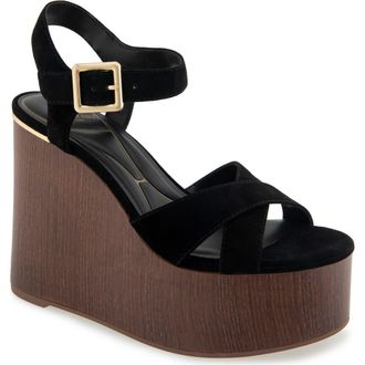 Kenneth Cole Taelyn Ankle Strap Platform Wedge Sandal in Black Suede at Nordstrom Rack, Size 8.5