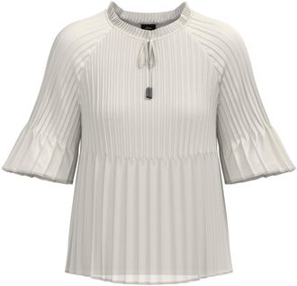 s.Oliver Black Label Plisseebluse S.OLIVER BLACK LABEL, Damen, Gr. 34, ecru, Obermaterial: 100% Polyester, unifarben, h&uuml;ftlang, Rundhals, Blusen Plisseebluse, leicht ausge