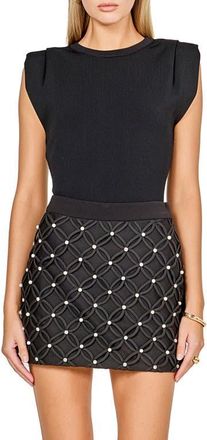 endless rose Pleated Shoulder Knit Top in Black at Nordstrom, Size X-Small