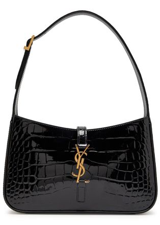 Saint Laurent Le 5 &agrave; 7 Crocodile-effect Patent Leather Shoulder bag - Black - One Size