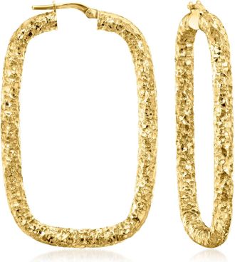 Ross-Simons Italian 18kt Gold Over Sterling Hammered Rectangular Hoop Earrings