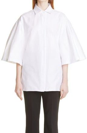 Max Mara Cape Sleeve Cotton Button-Up Shirt in Bianco Ottico at Nordstrom Rack, Size 12