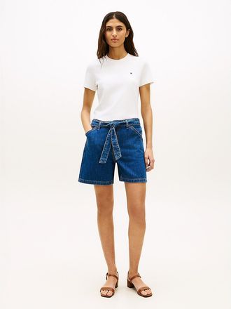 Tommy Hilfiger Womens Belted High-Rise Denim Short - Dark Wash - 4