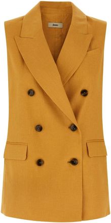 Herno Double-Breasted Linen Vest - female - Herno - Blazers - Yellow - M - Jackets
