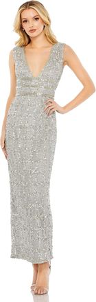 Mac Duggal Beaded Sleeveless Tea Length Sheath Dress