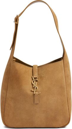 Saint Laurent Small Le 5 &Agrave; 7 Snakeskin Embossed Suede Shoulder Bag in Dark Pistacchio at Nordstrom