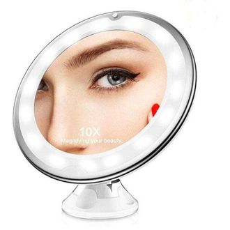 OEM Espejo De Aumento 10x, Espejo De Maquillaje De Viaje Con Luz Led Y Ventosa, Espejo De Aumento Giratorio De 360&deg; Para Montaje En Pared Para Ba&ntilde;o - Crez