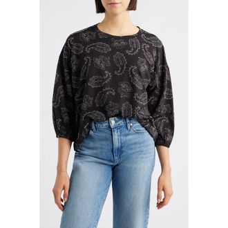 Bobeau Embroidered Puff Sleeve Top in White Paisley Quilt at Nordstrom Rack, Size X-Large