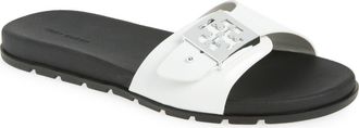 Tory Burch Buckle Slide Sandal in White/perfect Black/silver at Nordstrom, Size 7
