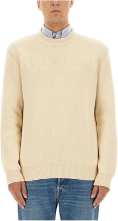 Golden Goose Trui met ronde hals en ribbelstructuur - Heren - Ronde hals truien - Beige - L - Katoen - Truien & Vesten
