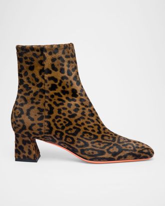 Santoni Marta Leopard Block Heel Booties
