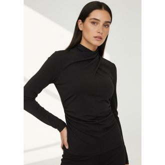 Exquise Paola Drape Neck Blouse in Black at Nordstrom, Size X-Large