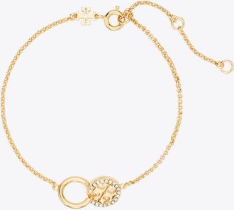 Tory Burch Womens Icon Pav&eacute; Interlocking Chain Bracelet, One Size