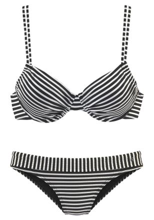 s.Oliver B&uuml;gel-Bikini S.OLIVER, Damen, Gr. 40, Cup C, schwarz-weiss (schwarz, wei&szlig;), Polyamid, gestreift, Bikini-Sets B&uuml;gel-Bikini, aus Seersucker-Qualit&auml;t