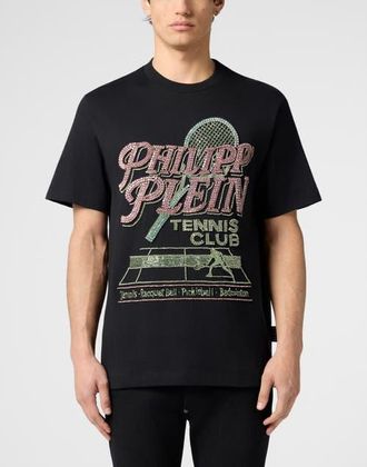 Philipp Plein Round Neck T-Shirt Tennis Club Strass Men in Black at Nordstrom, Size X-Large