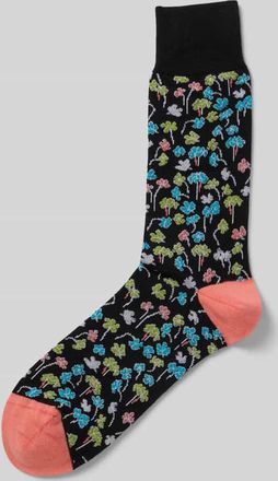 Paul Smith Socken mit gerippten B&uuml;ndchen Modell OXALIS FLORAL in Black, Gr&ouml;&szlig;e 1