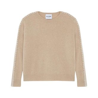 Kujten Kujten, Truien & Vesten, Dames, Beige, M, Kasjmier, Beige Trui met Boxy Stiksels