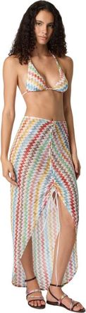 Missoni Ruched Long Skirt In Lam&eacute; Viscose With Micro Zigzag Pattern in White & Multicoloured at Nordstrom, Size X-Small