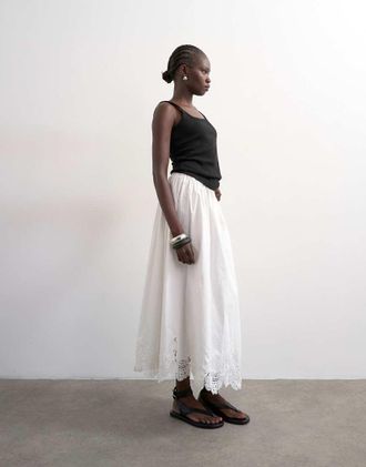 Topshop Gonna lunga a ruota con fondo in pizzo avorio-Bianco