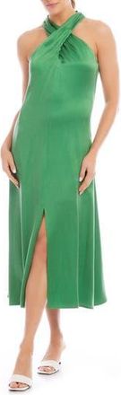 Fifteen Twenty Ivy Crossover Neck Satin Midi Dress in Jade at Nordstrom Rack, Size X-Small