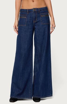 Edikted Jimena Low Rise Wide Leg Jeans in Blue at Nordstrom, Size X-Small