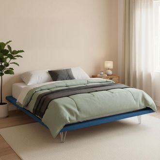 Talamo Italia Cama Matrimonial Linda, Cama Fija En Tela Con Pies, 100% Made In Italy, Adecuado Para Colch&oacute;n Cm 160x200, Azul, Con Embalaje Reforzado - Talamo Italia