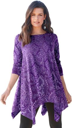 Roaman's Plus Size Ultimate Handkerchief Hem Tunic in Purple Patchwork at Nordstrom, Size Small