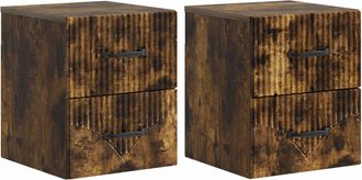 vidaXL Mesita De Noche De Pared 2 Uds. Roble Ahumado 34,5 X 33 X 40 Cm Vidaxl