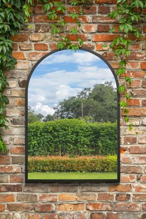 MirrorOutlet Black Metal Framed Arched Garden Wall Mirror 39 X 27 (100CM X 70CM) | Size: 1 Pack