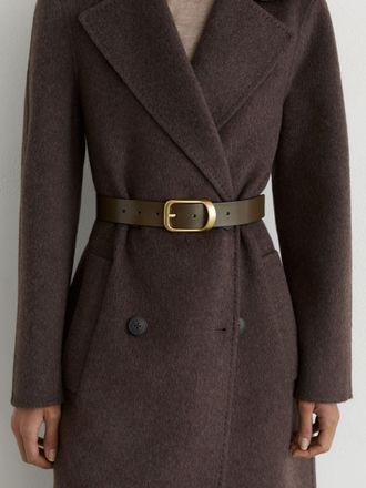 Reiss Khaki Leather Curved-buckle Belt, XL