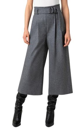 Akris Fiorella Belted Wool Blend Flannel Culottes in 088-Granite at Nordstrom, Size 14